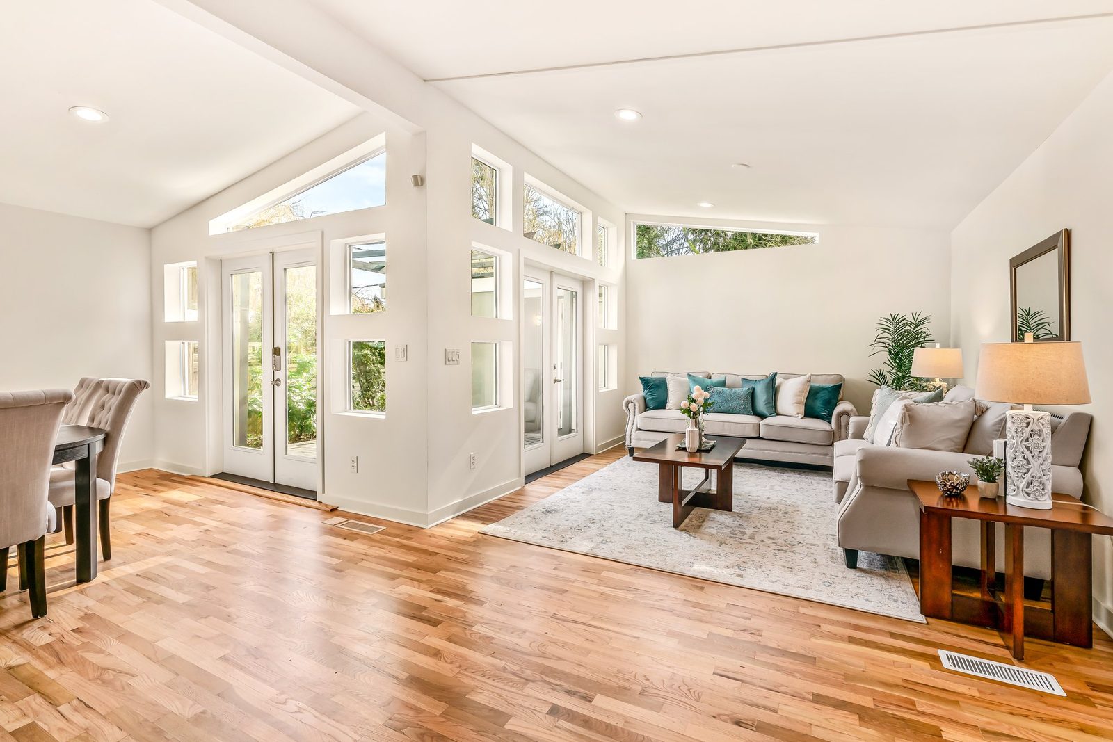 Open-concept Seattle home interior with hardwood floors, recently sold